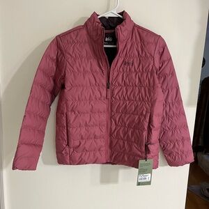 REI Brand New with Tags kids girl pinkish 650 down jacket size medium